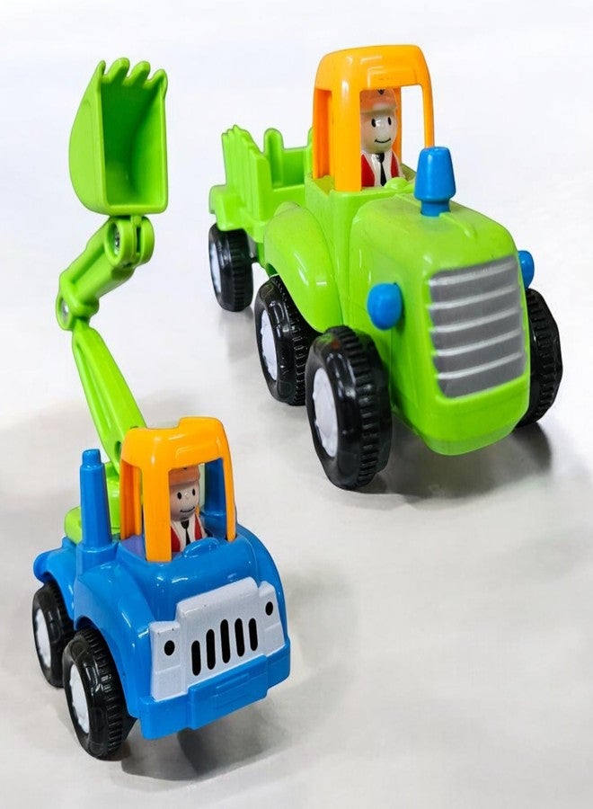 Stylbase Friction Powered Pull Back Vehicles for Kids Toys | Unbreakable Bulldozer Tractor and Trolley Toys for Kids | Push and Go Toy Set for Boys & Girls 3+ Years (Pack of 3) - Image 1